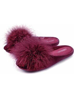 Women's Wine Red Fuzzy Velvet Memory Foam Indoor Non-slip Lightweight Slipper